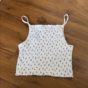 Spring white tank with red roses on it